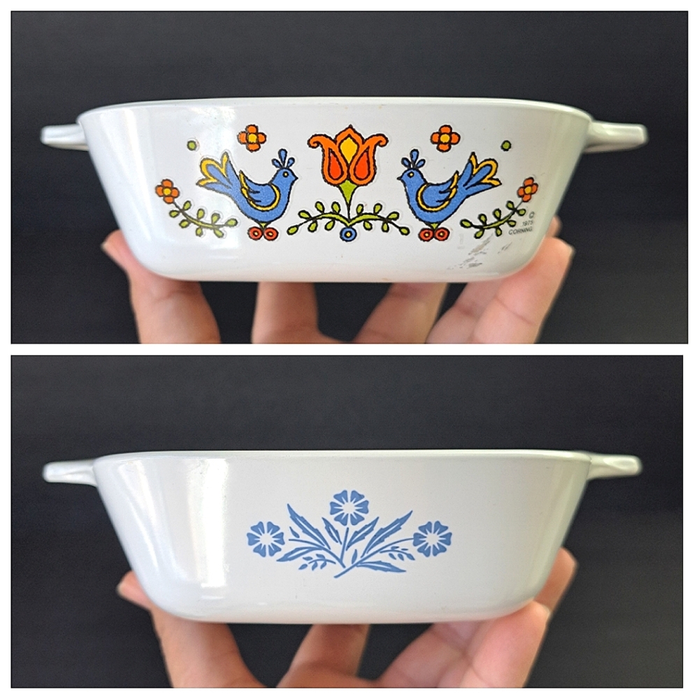 2 Vtg 70s Corningware Petite Pan P-41-B Cornflower Blue & Country Festival 1.5c